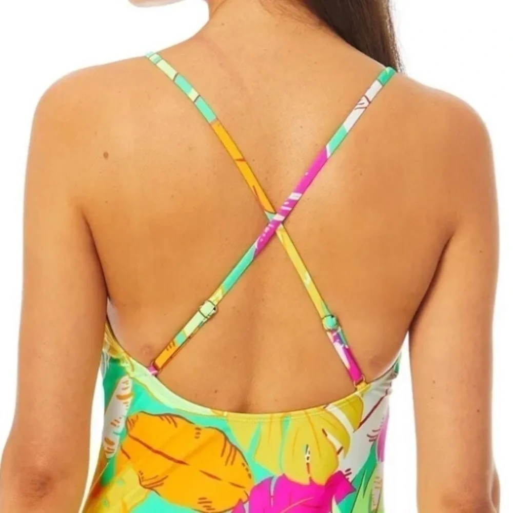 California Waves MULTI Juniors' Tropical-Print One-Piece Swimsuit - Picture 5 of 13